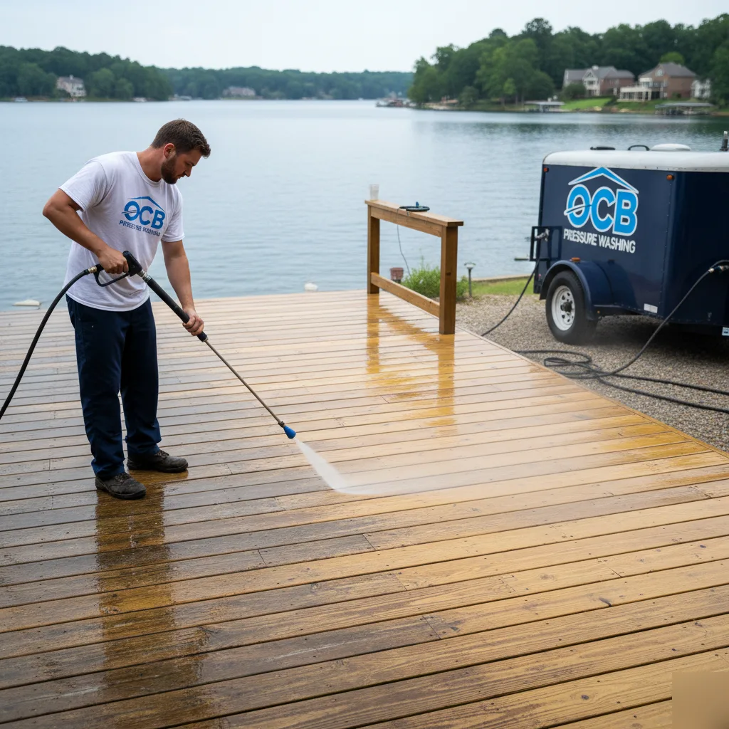 Deck cleaning on Lake Lanier shoreline property in Dawsonville GA