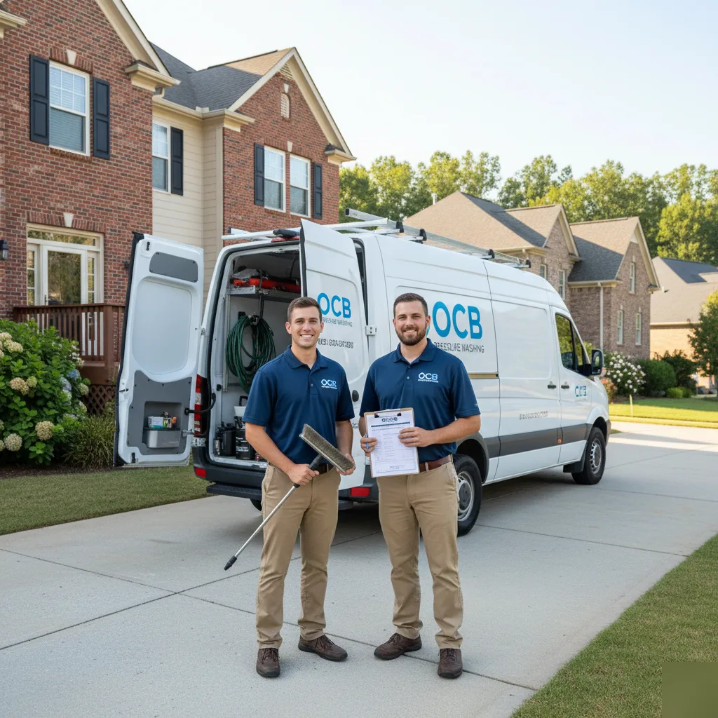 OCB Pressure Washing team in front of branded van at a Milton GA property
