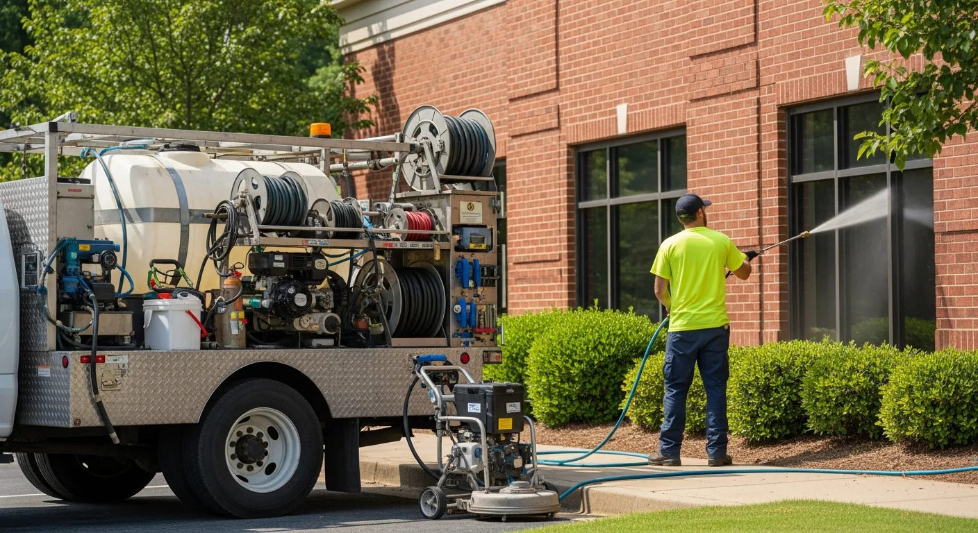 Commercial building exterior pressure washing in Cumming GA