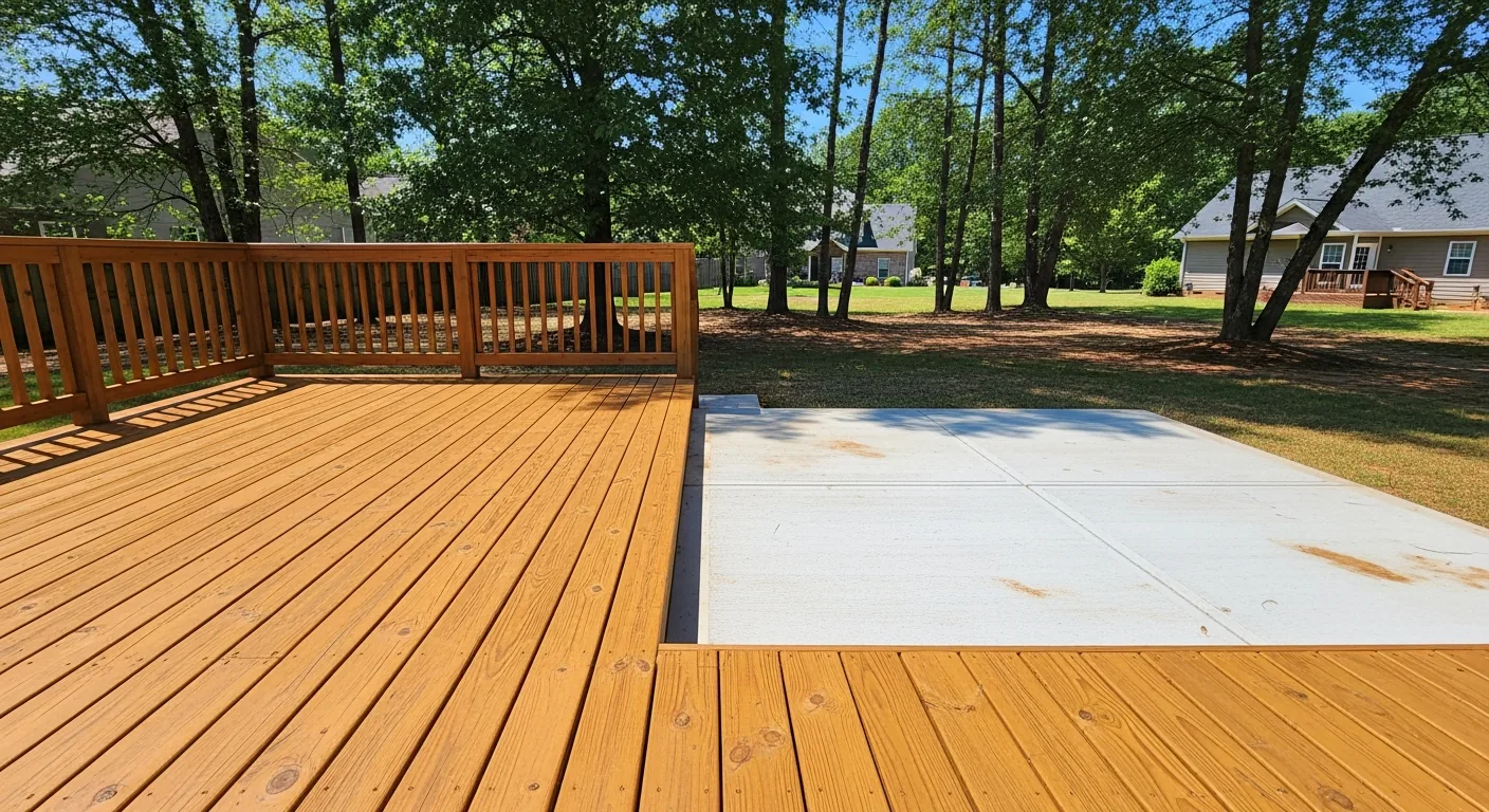 Cleaned wood deck and concrete patio in Cumming GA