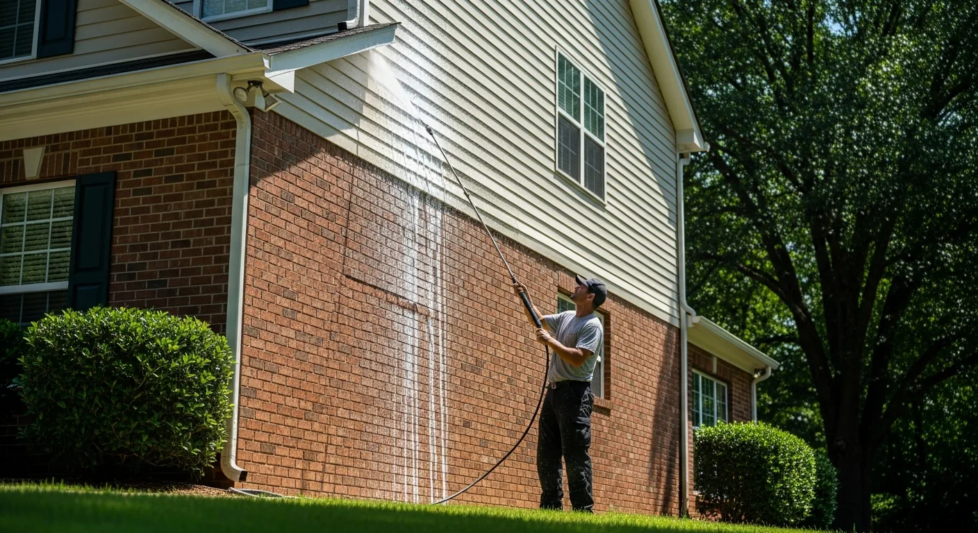 Whole-house exterior wash in progress in Cumming GA