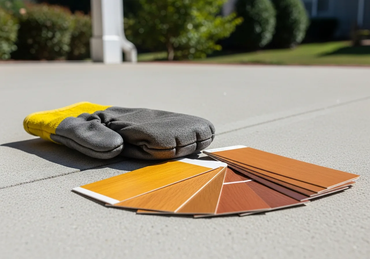 Patio stain color samples on clean patio surface in Cumming GA