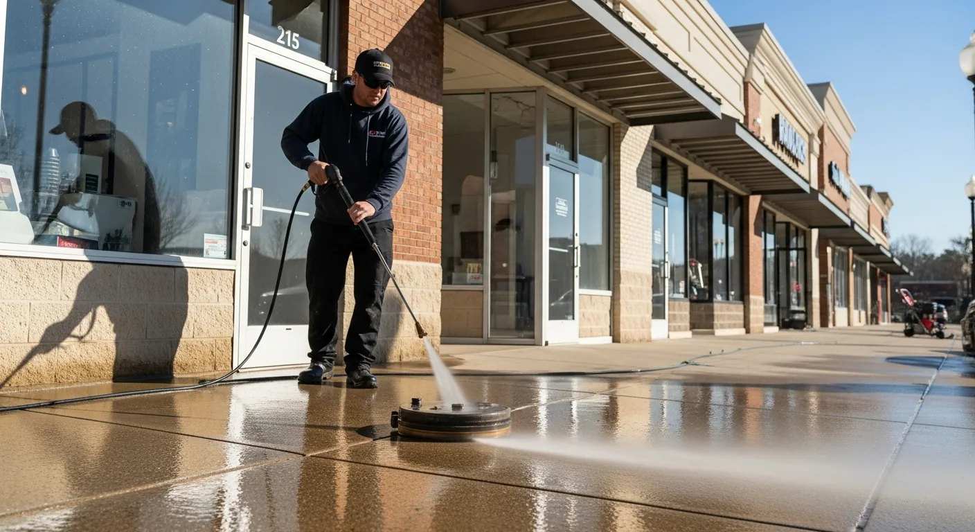 Sidewalk cleaning in front of retail storefronts in Cumming GA