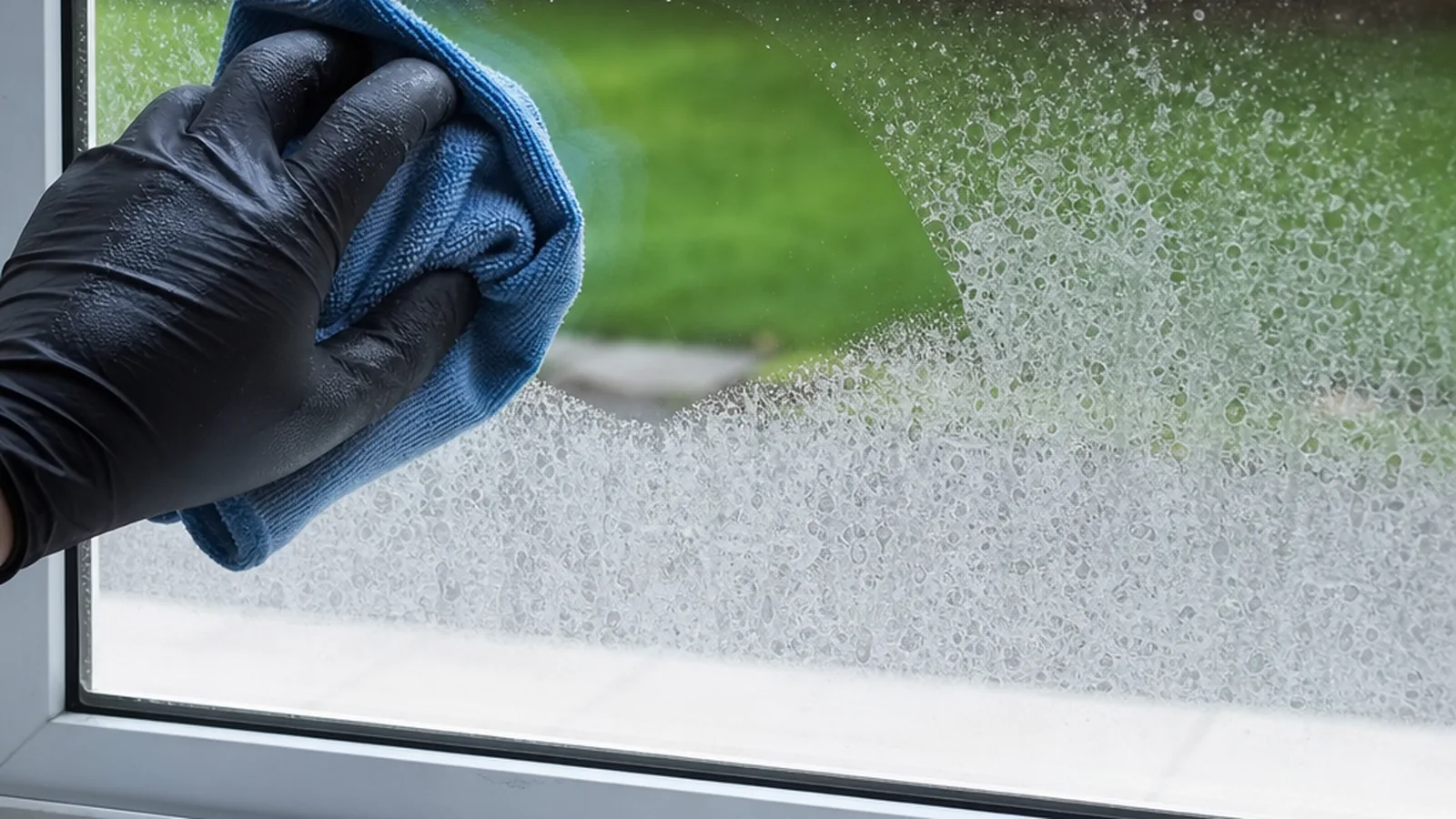 Removing hard water stains from a window in Cumming GA