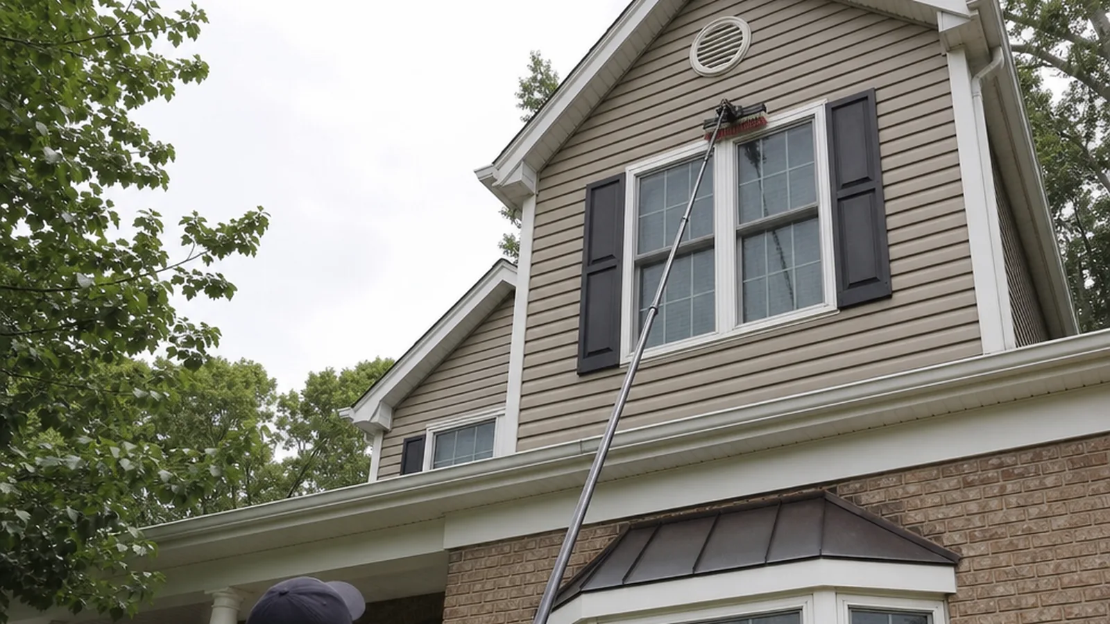 Water fed pole cleaning second story windows in Cumming GA